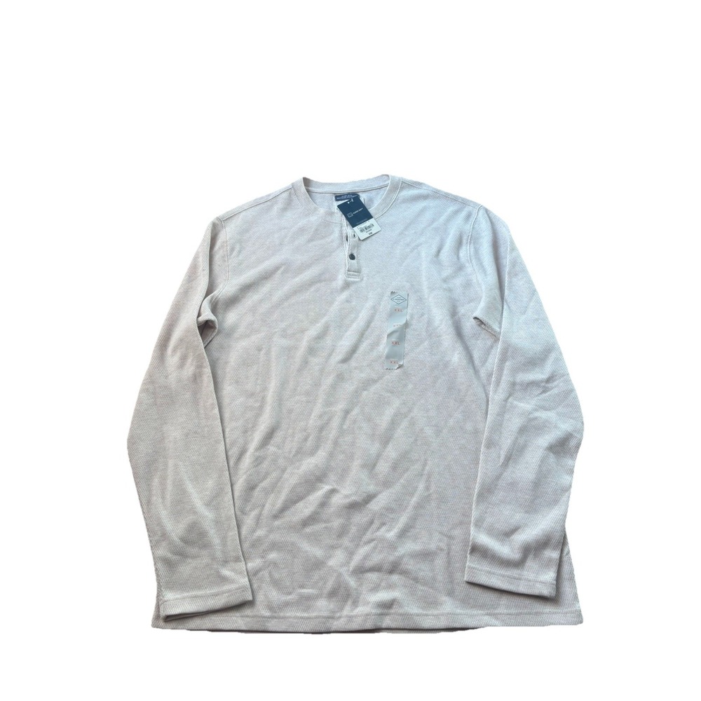 St Johns Bay Mens XXL Henley Shirt Long Sleeve Oatmeal Heather Super Soft NEW